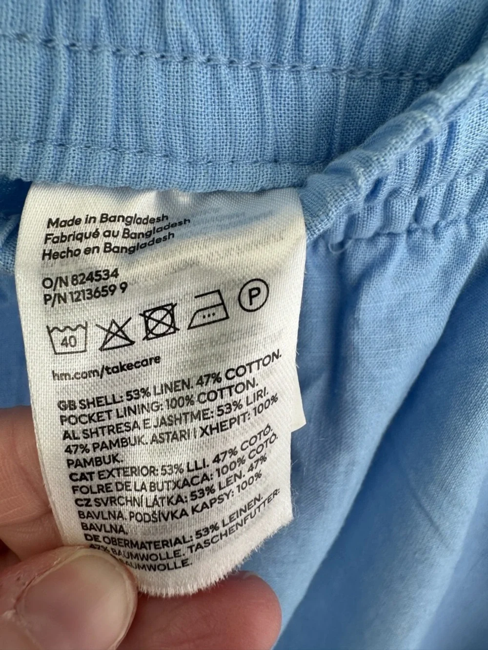 H&M Pants High Rise Wide Leg Linen‎ Blend Drawstring PANTS Women’s Blue Size L